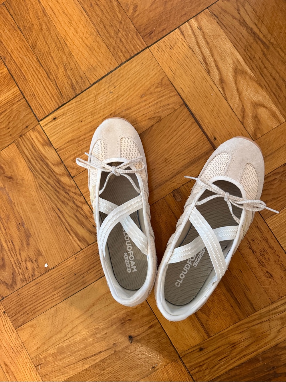 adidas Cloudfoam Crisscross Ballet Flats in Light Beige